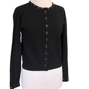 Black Lambswool/Angora Embellished Cardigan Sweater  Size Small